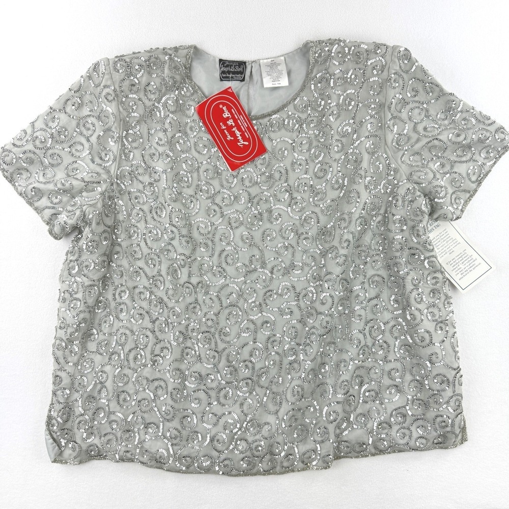 Joseph Le Bon 100% Silk Sequin Blouse Size 30W Silver Vintage Boutique - New